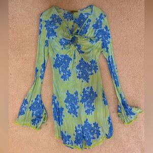 Revolve Poupette St.Barth Blue Floral Tie-Front Mini Dress